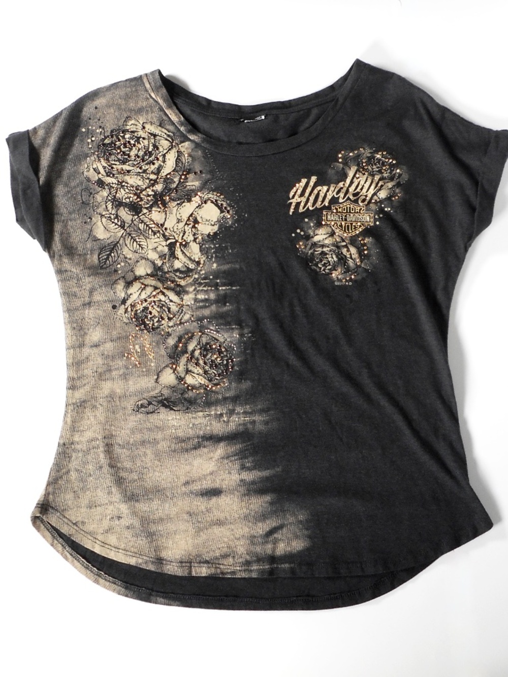 Harley Davidson Biloxi Mississippi Coast L Studded Embellished Tshirt Top